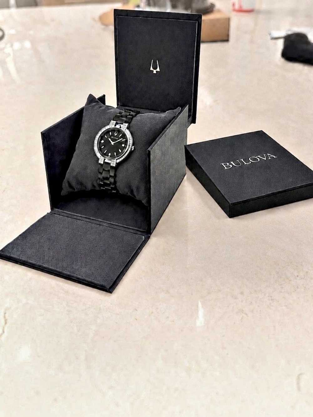 Bulova Diamond Rubaiyat Black Ceramic Watch 98R266 with Box and Receipt